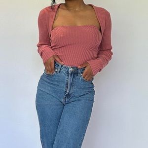 Pink Cropped Knit Two-Piece